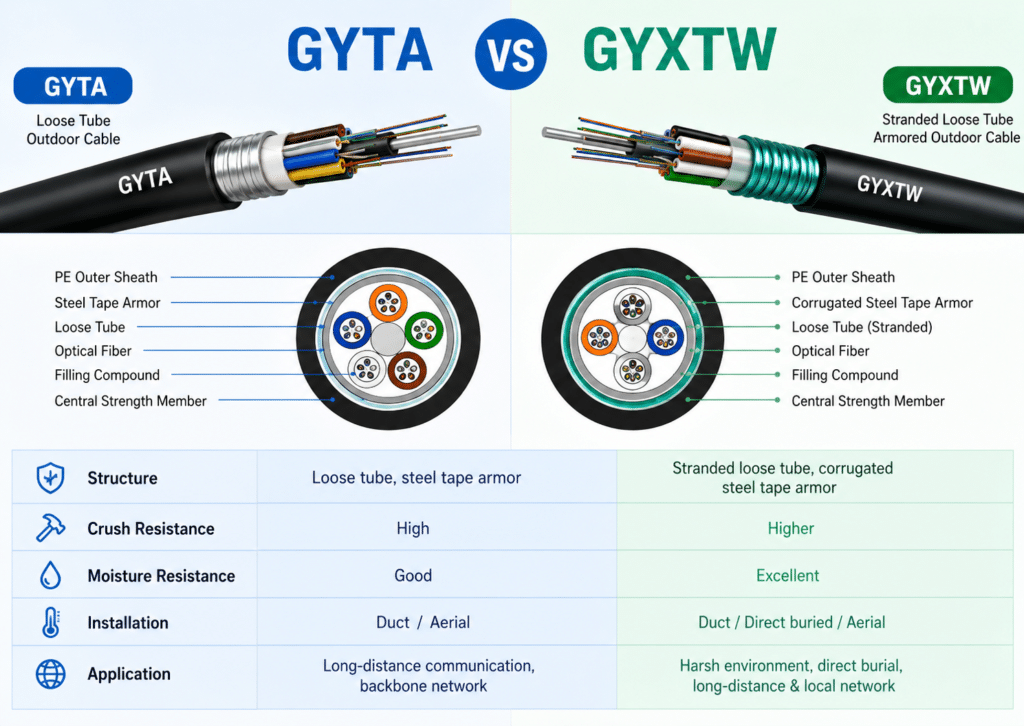 GYTA vs GYXTW Fiber Optic Cable: What’s the Difference?