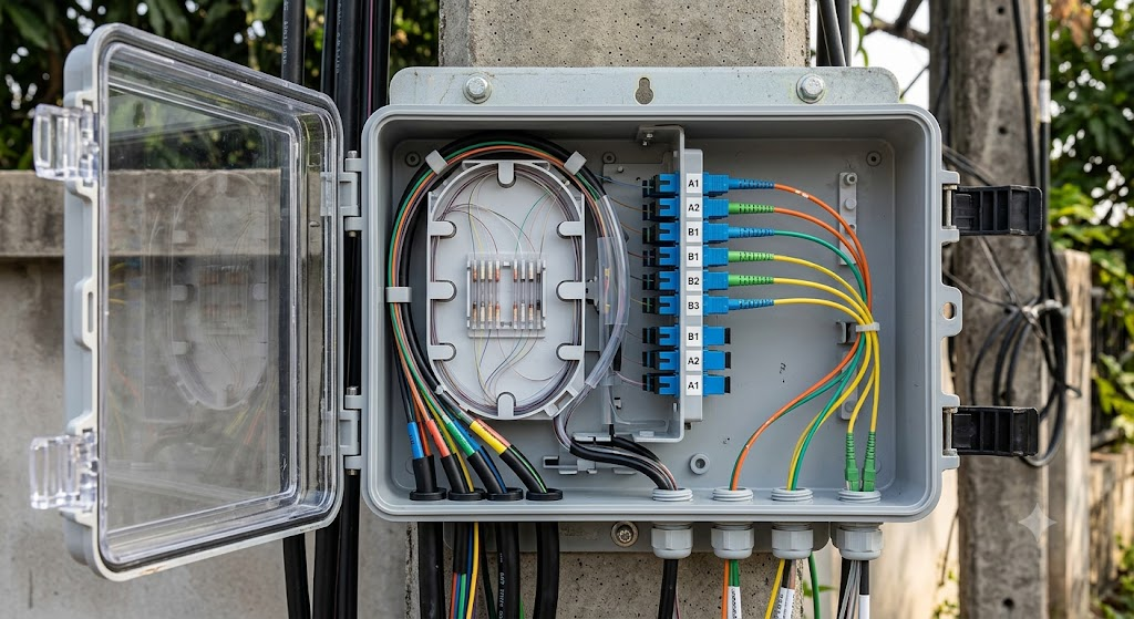 Optical fiber cable distribution box for FTTH ODN network