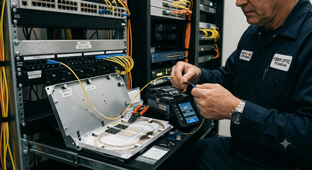 SC APC fiber optic pigtail for fusion splicing in an FTTH distribution box