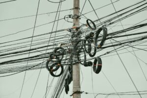 Aerial utility poles and telecom wires for fiber optic cable route planning