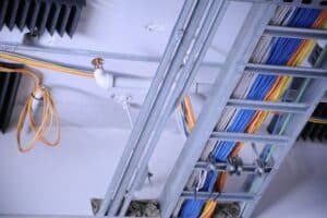 Telecom cable installation route inside a building ceiling
